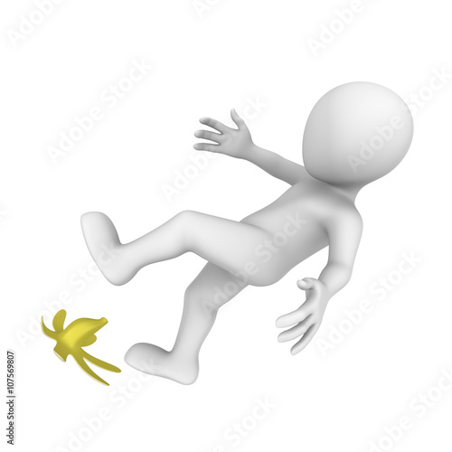 3d man has slipped on banana. Risk.