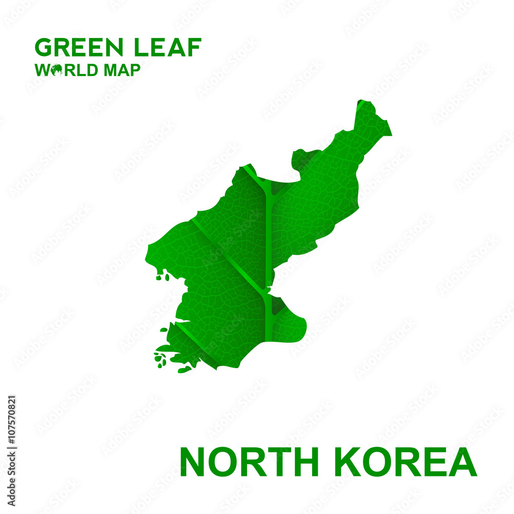 Fototapeta premium Map Of North Korea,Nature green leaf, vector illustration