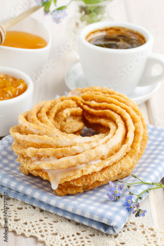 Churro donut at the breakfast table