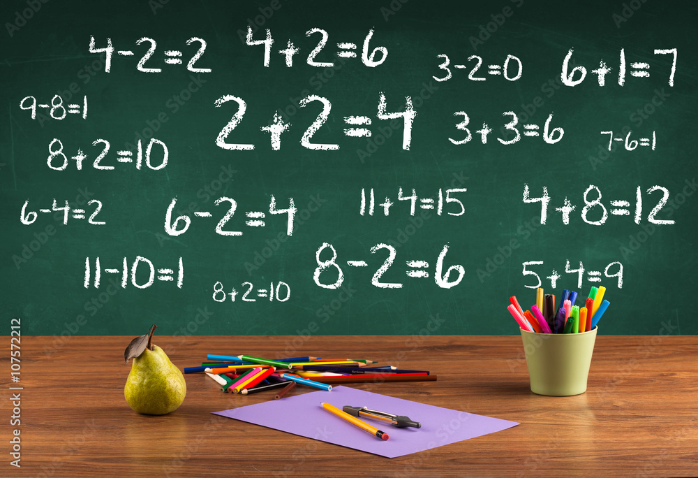 School blackboard with pile of books School blackboard with pile of books