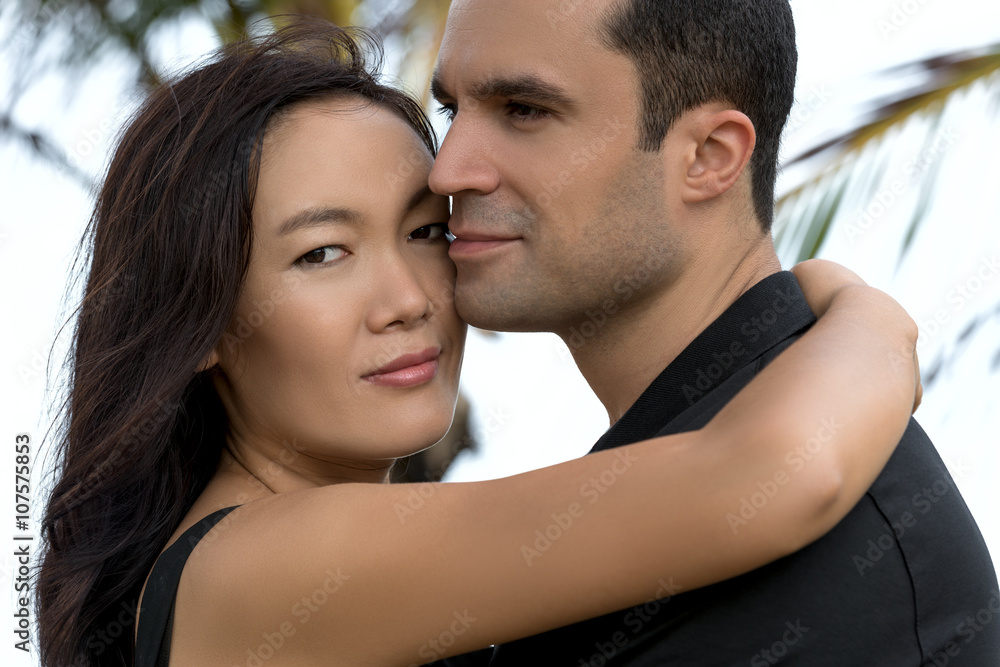 Portrait of happy interracial couple in love outdoor Portrait of happy interracial couple in love outdoor
