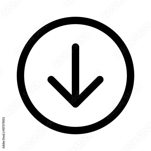 Round down arrow or south directional arrow line art icon for apps and websites