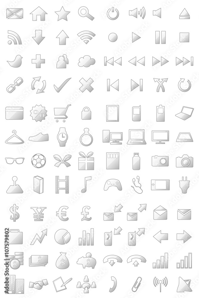 96 Icons Set Crystal White