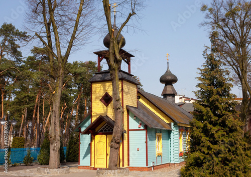 Zabytkowa prawosławna cerkiew polowa. Cerkiew św. Michała Archanioła, jedyny tego typu obiekt w Europie, Ciechocinek, Poland