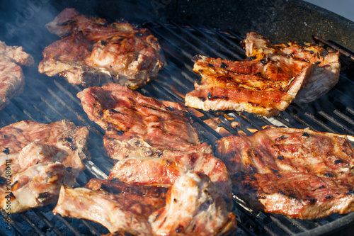 Grilled pork chop on the grid