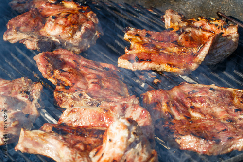 Grilled pork chop on the grid