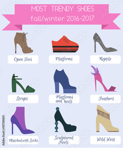 Trendy women shoes of fall winter season infographic