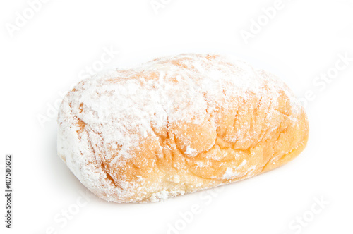 Butter Bun with Powdered Sugar on white isolated