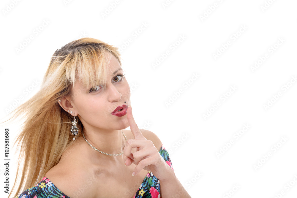 portrait of a pretty blond woman  on white background