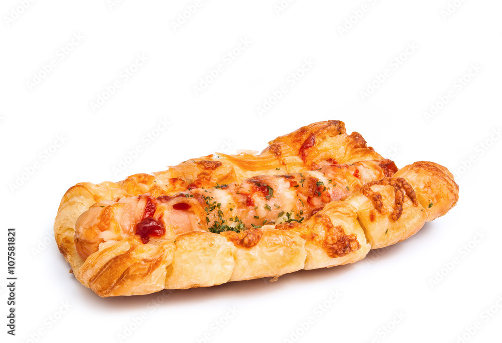 Danish pastries with pork sausage on white isolated Danish pastries with pork sausage on white isolated