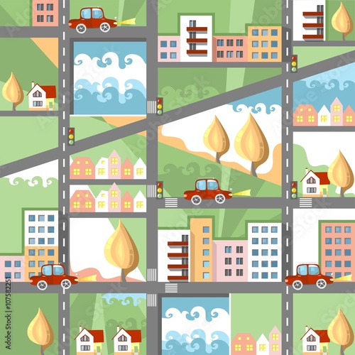 Cute cartoon city map