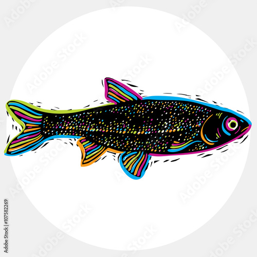 Fish species, vector marine fauna symbol. Hand drawn silhouette