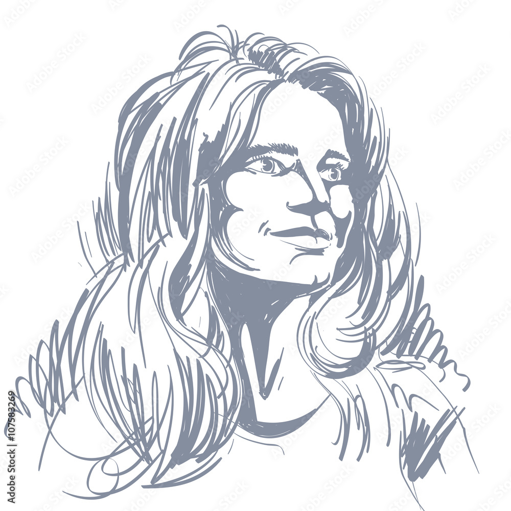 Portrait of delicate bemused good-looking woman, black and white Portrait of delicate bemused good-looking woman, black and white