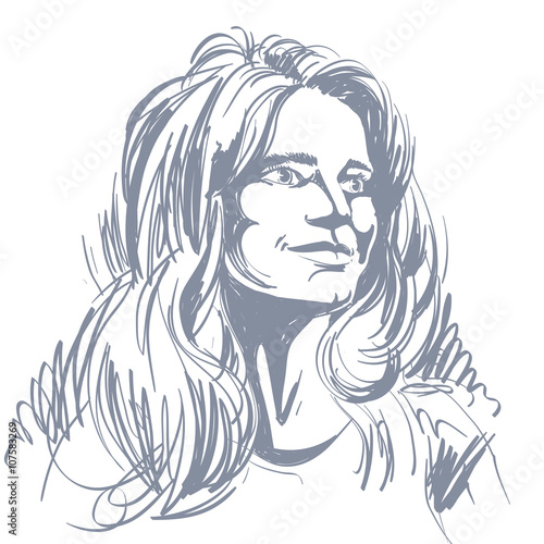 Portrait of delicate bemused good-looking woman, black and white