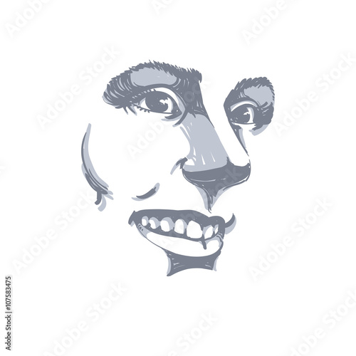 Hand-drawn vector illustration of beautiful smiling woman. Black