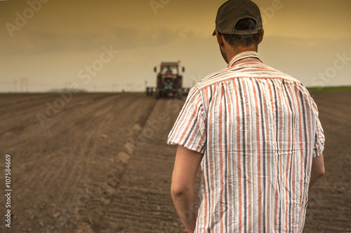 Planting soybean on field photo