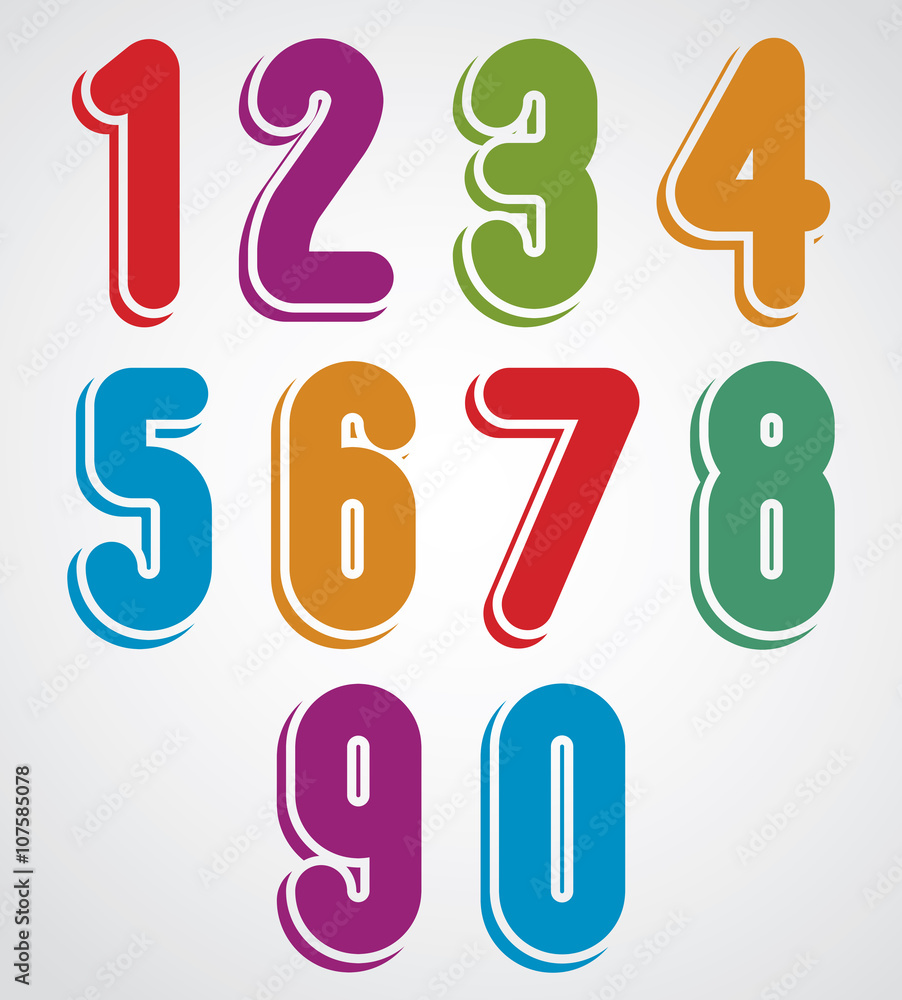 Rounded colorful numbers with white outline. Rounded colorful numbers with white outline.