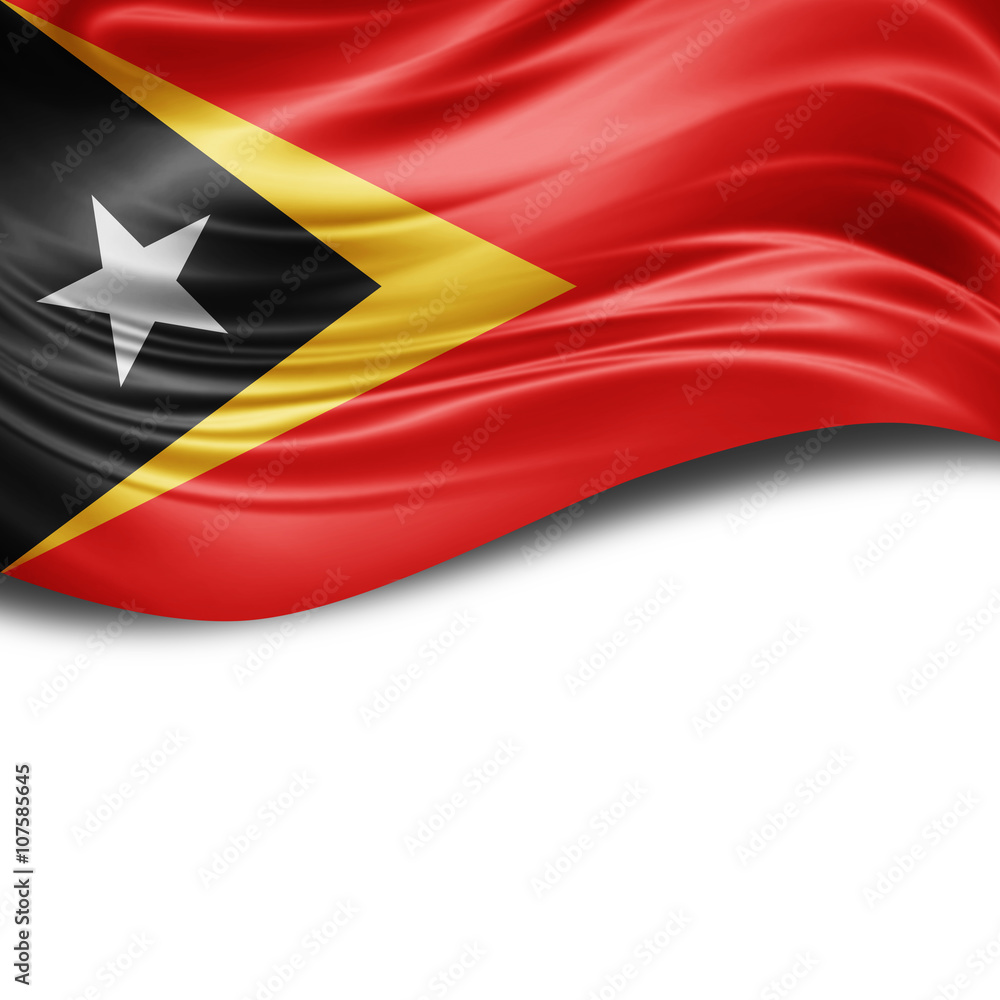 East Timor flag of silk with copyspace for your text or images and White background East Timor flag of silk with copyspace for your text or images and White background