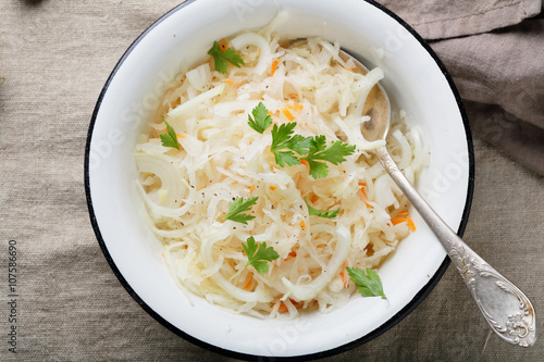 sauerkraut in an enamel bowl