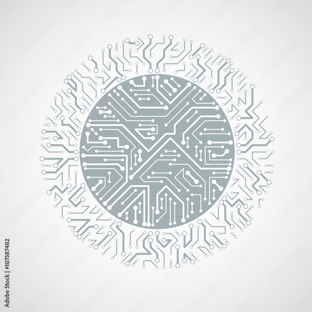 Vector abstract technology illustration with round monochrome chips