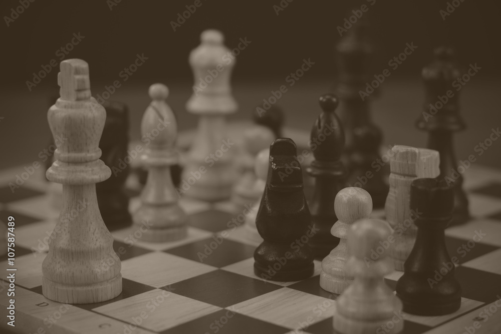 Chess board with game in play Chess board with game in play