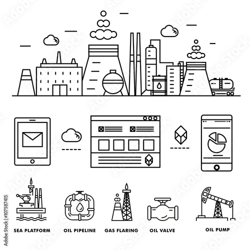 Modern petrol industry thin block line flat icons