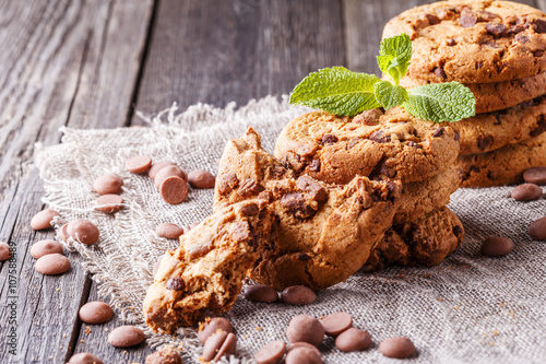 Chocolate chip cookies with mint and chocolate drops.