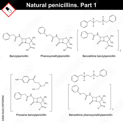Chemical structures of natural penicillins