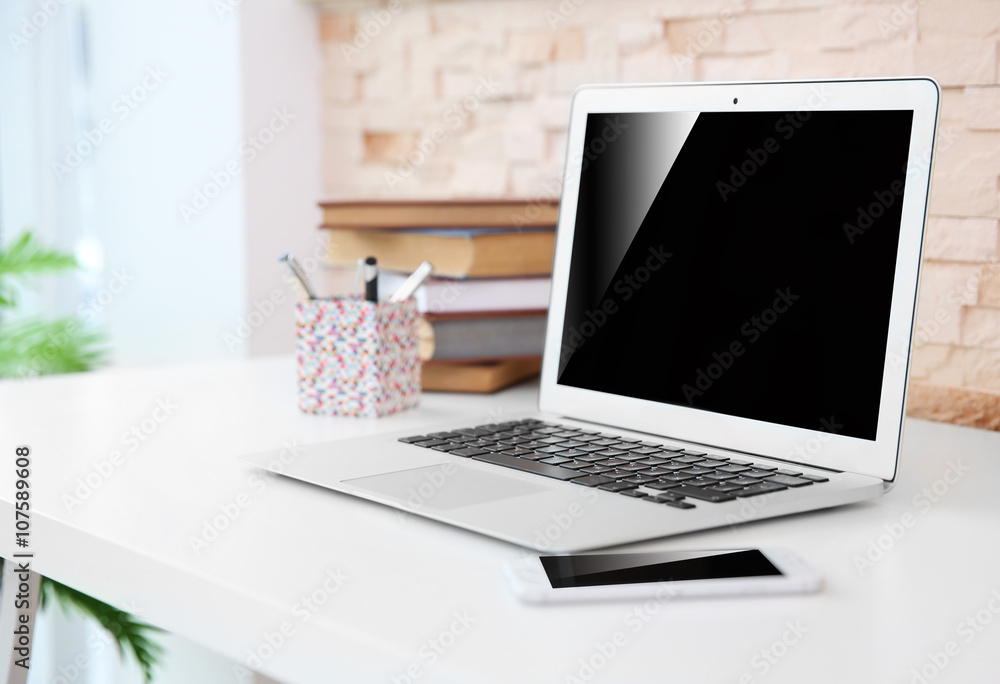 Fototapeta premium Stylish workplace with computer at home or office