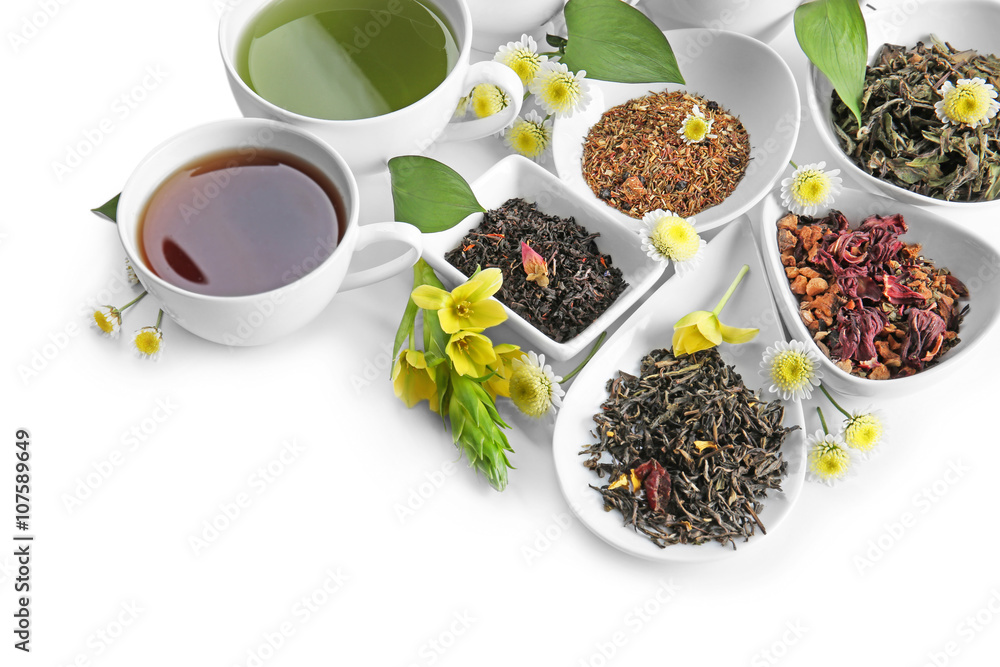 Different sorts of tea on white background Different sorts of tea on white background