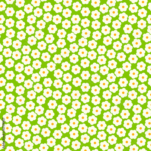 Fototapeta Naklejka Na Ścianę i Meble -  White daisies seamless pattern on a green background. Daisy field
