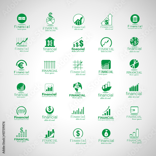 Financial Icons Set-Isolated On Gray Background-Vector Illustration,Graphic Design.Collection Of Color And Abstract Icons.Different Logotype Shape.Modern Concept Logo