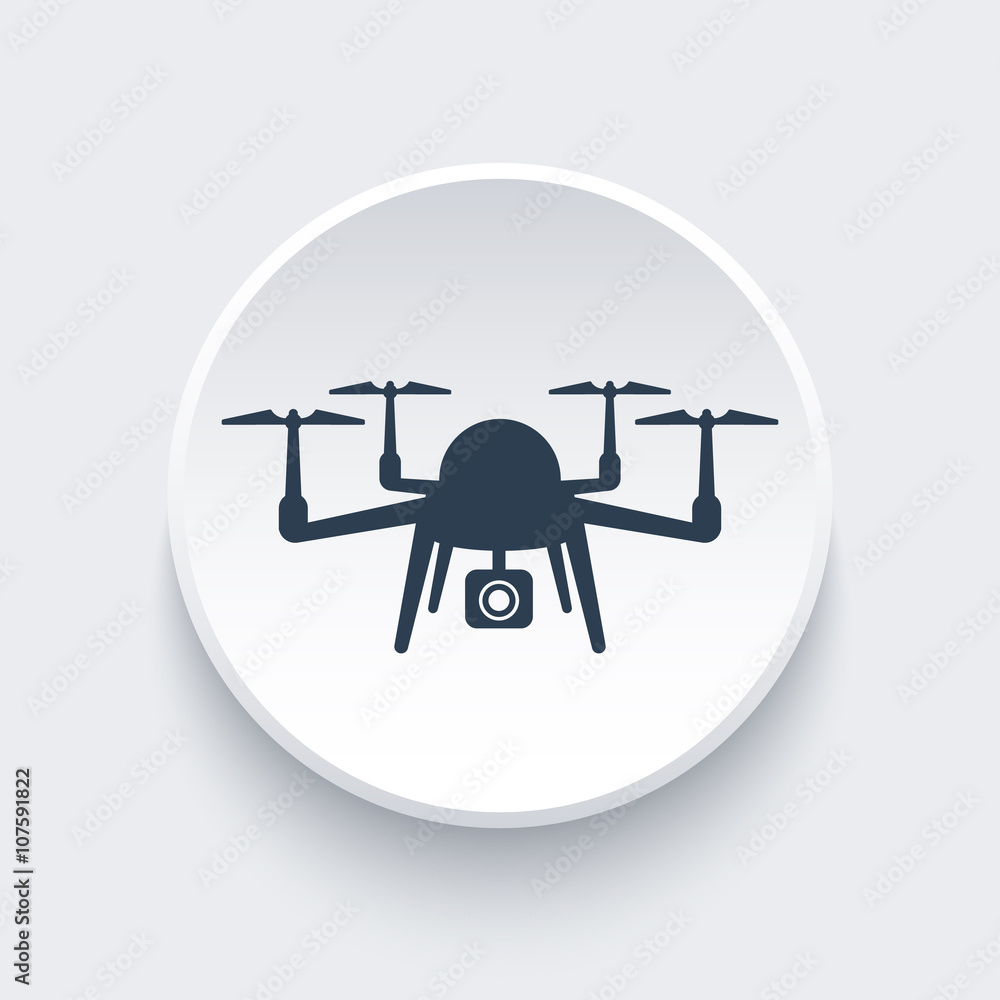 Drone icon, aerial photography, drone with camera round icon, logo element  with drone, vector illustration vector de Stock | Adobe Stock