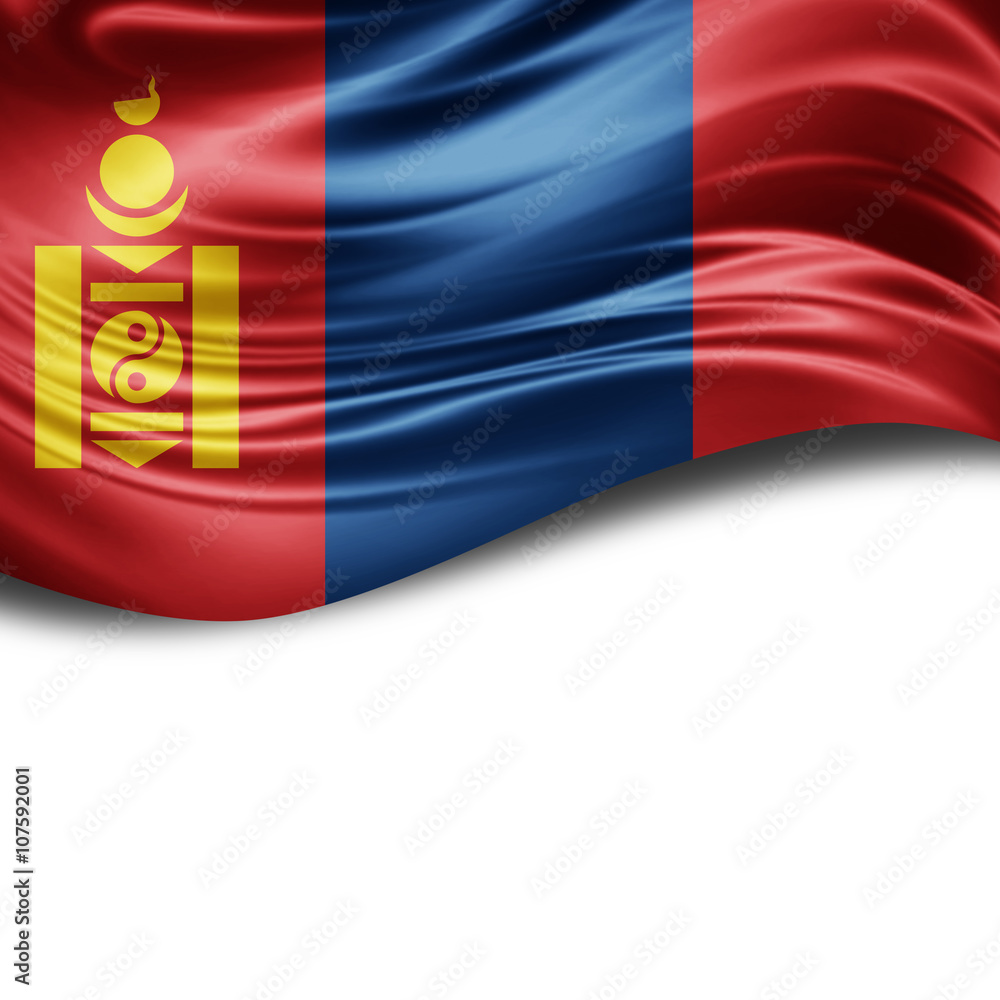 Naklejka premium Mongolia flag of silk with copyspace for your text or images and White background
