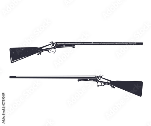 Old hunting rifle, gun, isolated on white, vector illustration