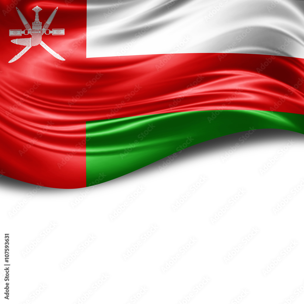 Oman flag of silk with copyspace for your text or images and White