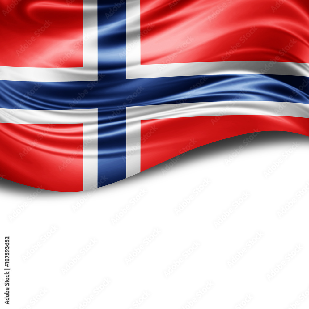 Norway flag of silk with copyspace for your text or images and White background