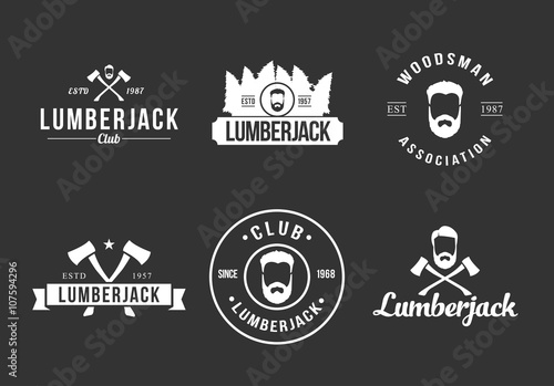 Black and white lumberjack logo set