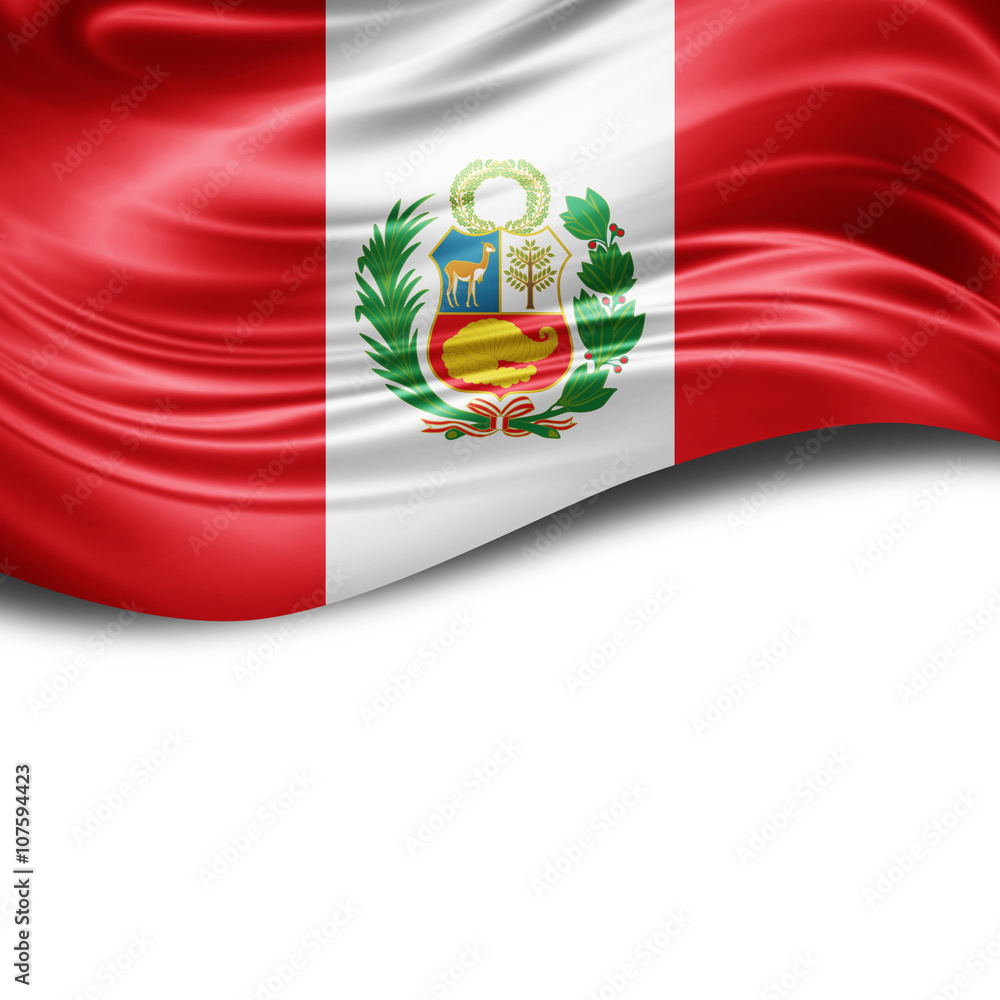Obraz premium Peru flag of silk with copyspace for your text or images and White background