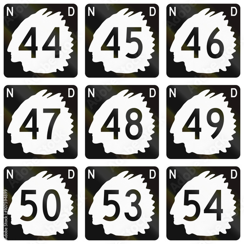 Collection of North Dakota Route shields used in the United States