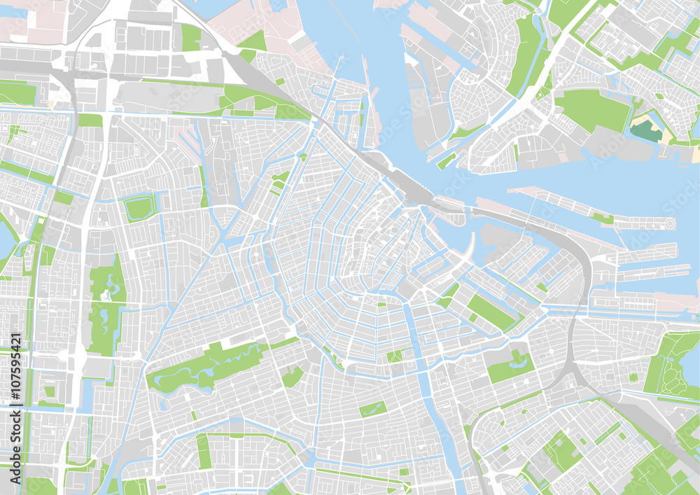 Fototapeta premium wektorowa mapa miasta Amsterdamu, Holandia