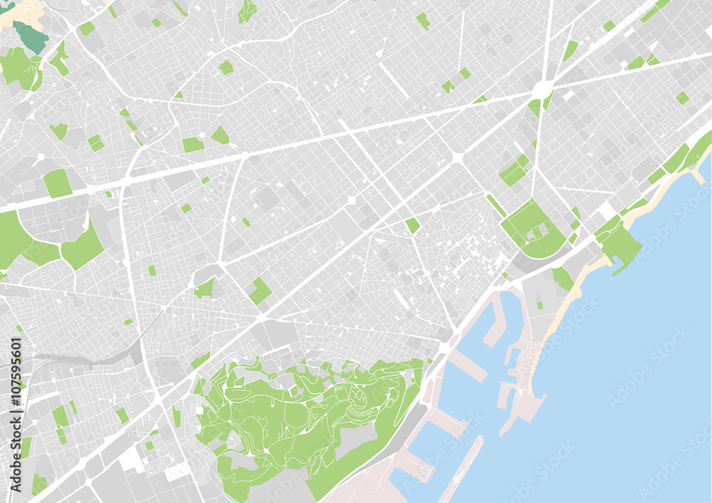 Naklejka premium wektorowa mapa miasta Barcelony, Hiszpania