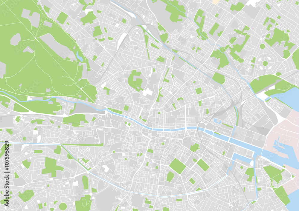 vector city map of Dublin, Ireland - obrazy, fototapety, plakaty 