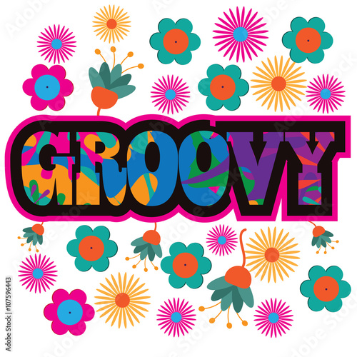 Sixties style mod pop art psychedelic colorful Groovy text design. EPS 10 vector.