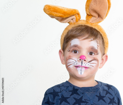 Photography boy child face painted easter bunny