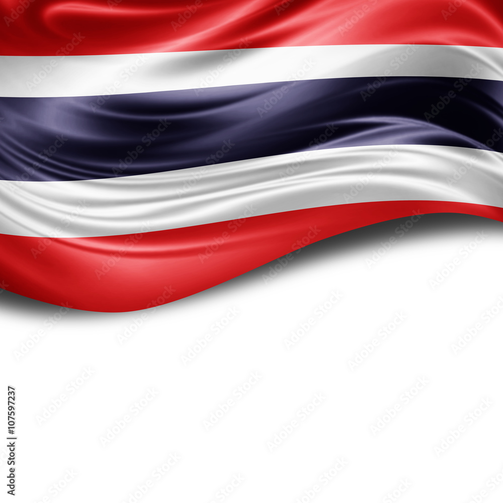 Naklejka premium Thailand flag of silk with copyspace for your text or images and White background