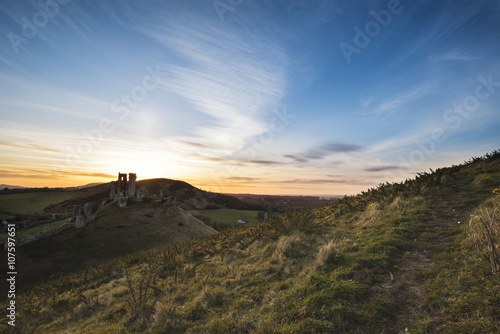 Landscape image of beautiful fairytale castle ruins during beaut