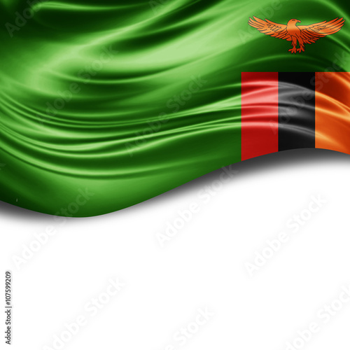 Zambia flag of silk with copyspace for your text or images and White background