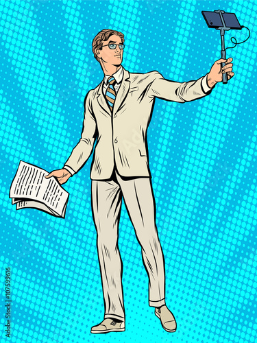 Narcissism businessman Apollo Narcissus makes a selfie