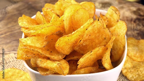 Portion of rotating Potato Chips as not loopable 4K UHD footage